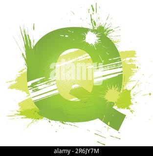 Grüne abstrakte Farbe spritzt die Schriftart. Buchstabe Q. Vektor auf weißem Hintergrund. Stock Vektor