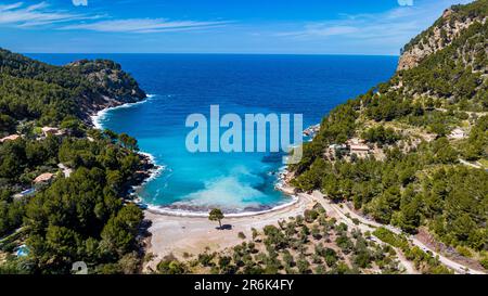 Luftlinie Tuent Beach, Mallorca, Balearen, Spanien, Mittelmeer, Europa Stockfoto