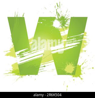 Grüne abstrakte Farbe spritzt die Schriftart. Buchstabe W. Vektor auf weißem Hintergrund. Stock Vektor