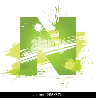 Grüne abstrakte Farbe spritzt die Schriftart. Buchstabe N. Vektor auf weißem Hintergrund. Stock Vektor