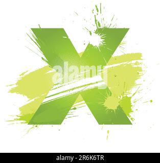 Grüne abstrakte Farbe spritzt die Schriftart. Buchstabe X. Vektor auf weißem Hintergrund. Stock Vektor