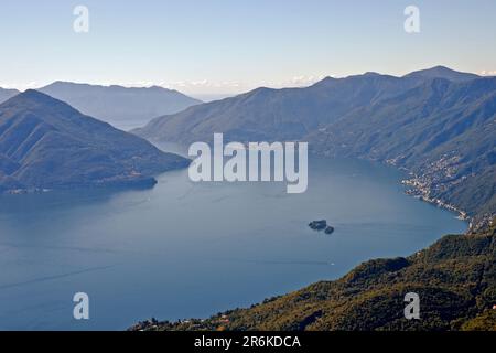 Lago Maggiore, Brissago Inseln, Blick vom Mount Cardada, Orselina, Kanton Ticino, Tessin, Lago Maggiore, Isole di Brissago, Schweiz Stockfoto