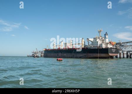 Das Massengutschiff Sophiana Majuro im Hafen von Laayoune, Marokko Stockfoto