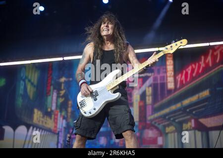 SOLVESBORG 20230609 English Heavy Metal Band Iron Maiden tritt auf dem Sweden Rock Festival 2023 auf. Foto: Fredrik Sandberg/TT/kod 10080 Stockfoto