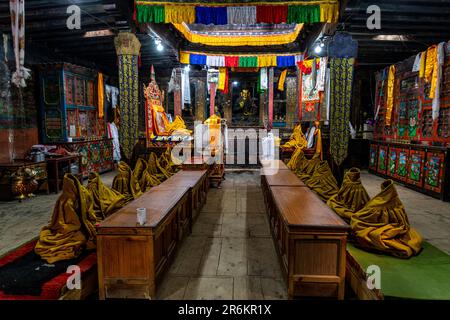 Innere des Garphu-Klosters, Garphu, Königreich Mustang, Himalaya, Nepal, Asien Stockfoto