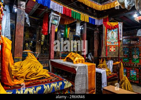 Innere des Garphu-Klosters, Garphu, Königreich Mustang, Himalaya, Nepal, Asien Stockfoto