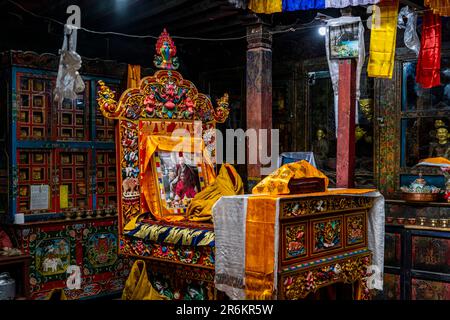 Innere des Garphu-Klosters, Garphu, Königreich Mustang, Himalaya, Nepal, Asien Stockfoto