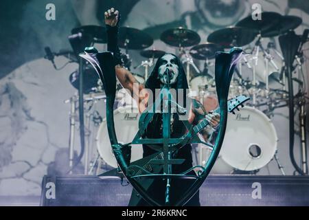 Breslau, Breslau, Polen. 8. Juni 2023. Das Metal Music Festival - Mystic Festival 2023 findet in Polen statt. Polen der Star des ersten Tages war die Behemoth-Gruppe. Die Band spielte trotz zahlreicher Proteste und Widerstände katholischer Organisationen. In PIC: Adam Nergal Darski (Kreditbild: © Krzysztof Zatycki/ZUMA Press Wire) NUR REDAKTIONELLE VERWENDUNG! Nicht für den kommerziellen GEBRAUCH! Stockfoto