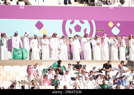 Lusail, Katar, 22. November 2022. Saudi-Arabien-Fans während des Spiels zwischen der argentinischen Nationalmannschaft und der Saudi-Arabischen Nationalmannschaft, Match 8 FIFA WOR Stockfoto