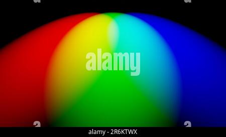 RGB-Spotlicht auf einem dunklen Hintergrund, das eine Farbe mischt Stockfoto