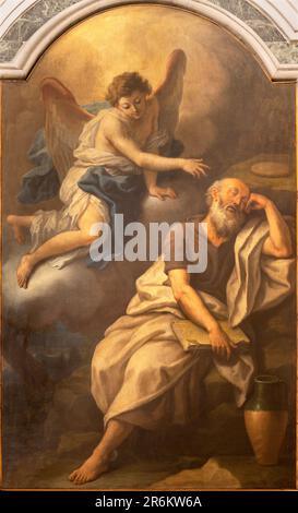 Neapel - das Gemälde Prophet Elijah, das Brot und Wasser von einem Engel in der Kirche Basilika santuario di Santa Maria del Carmine Maggiore erhält Stockfoto