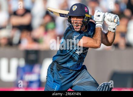 Wayne Madsen schlägt für Derbyshire in einem Vitality Blast T20-Spiel gegen Nottinghamshire Outlaws. Stockfoto