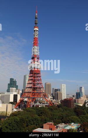 Wunderschöne Aussicht auf die Skyline von Tokio von der Aussichtsplattform eines hohen Gebäudes aus der Vogelperspektive Stockfoto