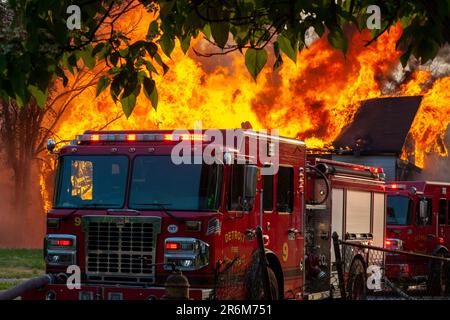 Detroit, Michigan, USA. 10. Juni 2023. Ein verlassenes Haus brennt auf der nahöstlichen Seite von Detroit, eine offensichtliche Brandstiftung. Kredit: Jim West/Alamy Live News Stockfoto