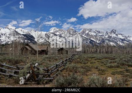 Blick auf die Kapelle der Transfiguration im Grand Teton National Park in Wyoming Stockfoto