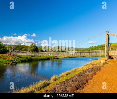 Historische Hanapepe Swinging Bridge, Hanapepe, Kauai, Hawaii, USA Stockfoto