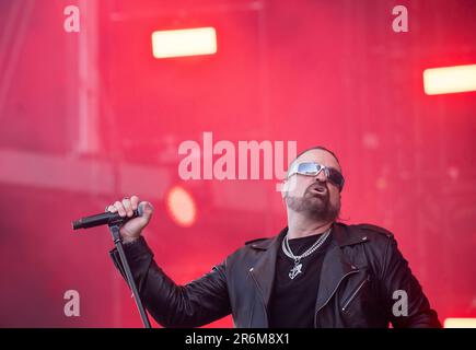 Solvesborg, Schweden. 10. Juni 2023 SOLVESBORG 20230610 US-Band Symphony X tritt während des Sweden Rock Festival 2023 auf. Foto: Fredrik Sandberg/TT/kod 10080 Kredit: TT News Agency/Alamy Live News Stockfoto
