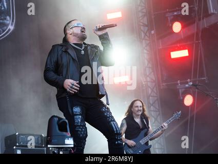 Solvesborg, Schweden. 10. Juni 2023 SOLVESBORG 20230610 US-Band Symphony X tritt während des Sweden Rock Festival 2023 auf. Foto: Fredrik Sandberg/TT/kod 10080 Kredit: TT News Agency/Alamy Live News Stockfoto