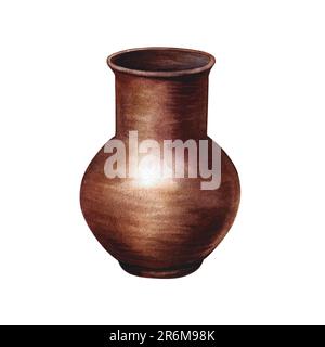 Tonkrug. Aquarelldarstellung. Keramik, Faience, Steingut. Auf weißem Hintergrund trennen. Für Designer-Verpackungen von Milcherzeugnissen, Textilien, Stockfoto