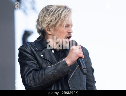 Solvesborg, Schweden. 10. Juni 2023 US-Band Skid Row mit schwedischem Sänger Erik Gronwall tritt während des Sweden Rock Festival 2023 auf. Foto: Fredrik Sandberg/TT/kod 10080 Kredit: TT News Agency/Alamy Live News Stockfoto