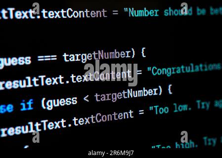 Quellcode des Java-Skripts auf dem Bildschirm. Stockfoto