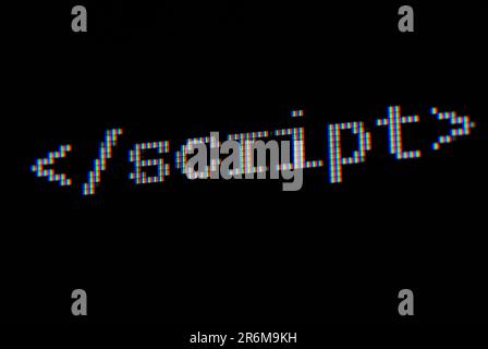 Skriptaufschrift auf dem Computerbildschirm. Stockfoto