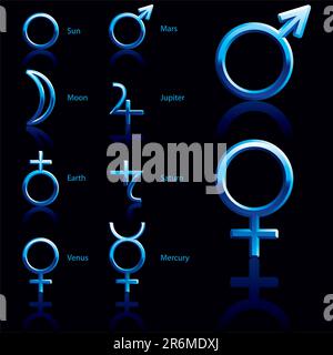Sternzeichen und Astrologie Symbole der Planeten Stock Vektor