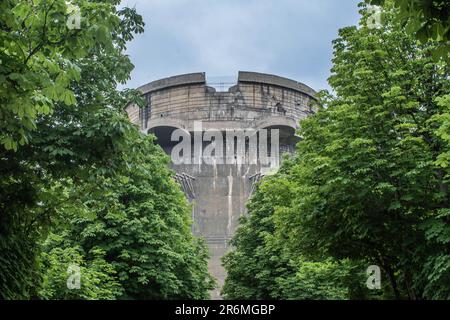 Wien, Österreich, 10. Juni 2023: flak-Türme: Massive Flugabwehrkonstruktionen, die zwischen 1942-1945 in Berlin 3, Hamburg 2 und Wien 3 gebaut wurden. Betrieben von Stockfoto