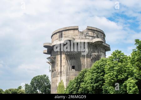 Wien, Österreich, 10. Juni 2023: flak-Türme: Massive Flugabwehrkonstruktionen, die zwischen 1942-1945 in Berlin 3, Hamburg 2 und Wien 3 gebaut wurden. Betrieben von Stockfoto