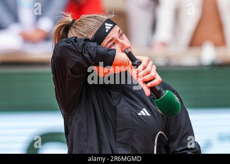 Paris, Frankreich. 10. Juni 2023. Tennisspielerin Karolina Muchova (CZE) beim French Open Grand Slam Tennis Turnier 2023 in Roland Garros, Paris, Frankreich. Frank Molter/Alamy Live-Nachrichten Stockfoto