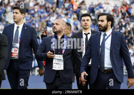ISTANBUL - der ehemalige Inter Mailand Spieler Wesley Sneijder wird vor dem UEFA Champions League-Finale zwischen dem Manchester City FC und dem FC Inter Mailand am 10. Juni 2023 im Atatürk Olympiastadion in Istanbul, Türkei, von den Inter Fans herzlich begrüßt. AP | niederländische Höhe | MAURICE AUS STEIN Stockfoto