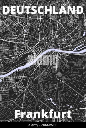 Stadtplan Frankfurt am Main mit Straßen, Flüssen und Seen deutschland Stockfoto