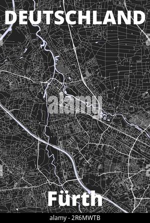 Stadtplan Fürth mit Straßen, Flüssen und Seen deutschland Stockfoto