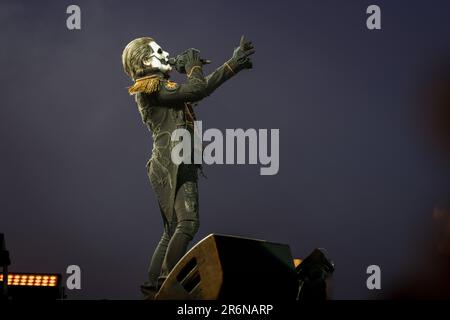 Solvesborg, Schweden, 10. Juni, 2023. Tag 4 Ghost (SE) tritt auf dem Sweden Rock Festival auf. Kredit: Peo Mšller/Alamy Live News Stockfoto