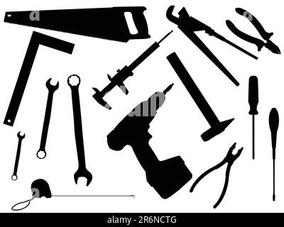 Satz von Arbeitswerkzeugen für Arbeiten und Konstruktionen in einem Vektor Stock Vektor