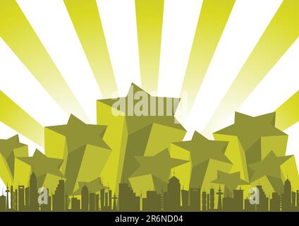 Silhouettengebäude. Skyline der Stadt über großen Sternen und Streifen Stock Vektor