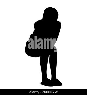 Schwarze Silhouette einer Frau, die in viel Stress und Traurigkeit sitzt und eine Panikattacke hat, überdenkt, weibliche Vektordarstellung Stock Vektor