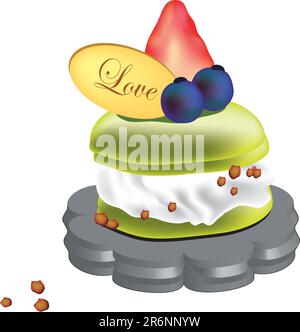 Ein Stück cremigen Blätterkuchen, mit Heidelbeere und Erdbeere oben drauf. Stock Vektor