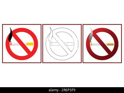 Rauchverbotsschilder in zwei verschiedenen Farben und mit leerer Schablone Stock Vektor