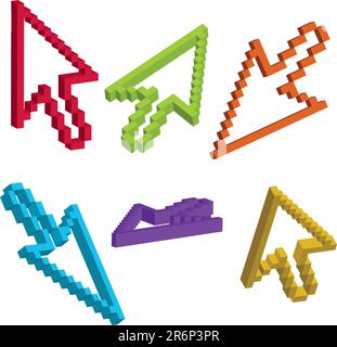 3D-Mauszeigerpfeil in verschiedenen Winkeln und Farben. Bearbeitbare Vektordarstellung. Stock Vektor