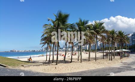 Berühmter Strand von Leme und Copacabana mit Kokospalmen in Rio de Janeiro Brasilien. Stockfoto