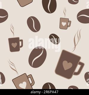 Muster von Kaffeebohnen und Tassen Kaffee Stock Vektor