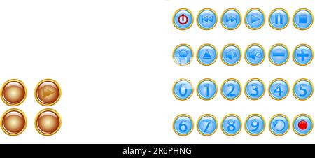 vektordarstellung eines Satzes von goldenen Medienknöpfen. Stock Vektor