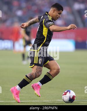 Chicago, USA, 10. Juni 2023. Der Cucho der Columbus Crew von Major League Soccer (MLS) spielt gegen den FC Chicago Fire auf dem Soldier Field in Chicago, IL, USA. Kredit: Tony Gadomski / All Sport Imaging / Alamy Live News Stockfoto