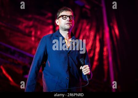 Porto, Portugal. 11. Juni 2023. Damon Albarn von der englischen Rockband Blur tritt auf der Bühne im Primavera Sound auf. Kredit: SOPA Images Limited/Alamy Live News Stockfoto