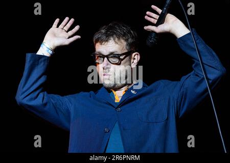 Porto, Portugal. 11. Juni 2023. Damon Albarn von der englischen Rockband Blur tritt auf der Bühne im Primavera Sound auf. Kredit: SOPA Images Limited/Alamy Live News Stockfoto