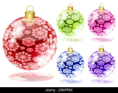 Satz von Weihnachten Kugeln mit Schnee isoliert auf weißem Stock Vektor