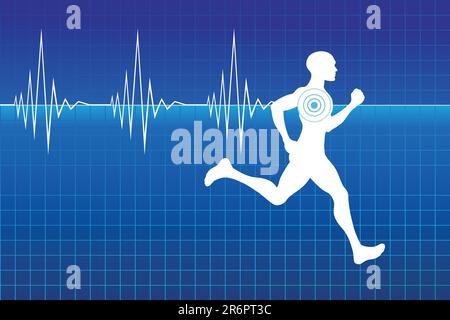 Laufsportler auf Monitor mit Pulsfrequenz. Die Vektordarstellung kann auf jede Größe skaliert und einfach bearbeitet werden. Stock Vektor