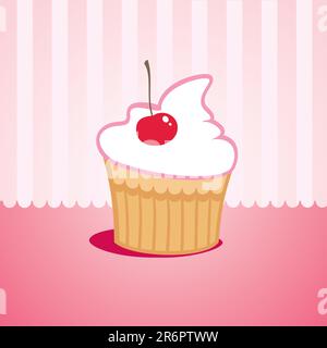 Kuchen mit Kirschen auf pinkfarbenem Hintergrund Stock Vektor