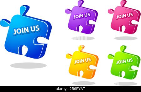 Schließen Sie sich dem Puzzle-Symbolset isoliert auf weißem Hintergrund an Stock Vektor